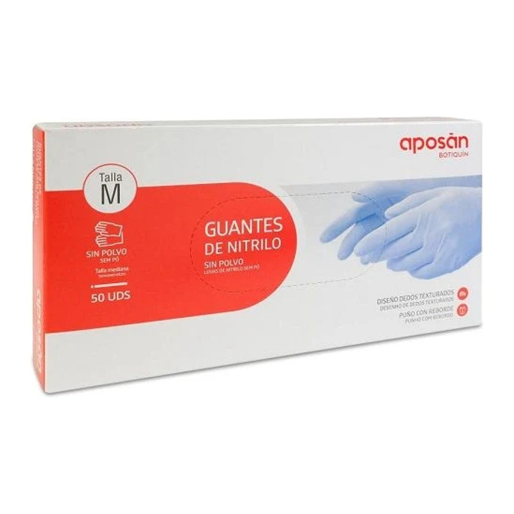 Aposan Guantes de Nitrilo sin Polvo Talla M 50 Unidades