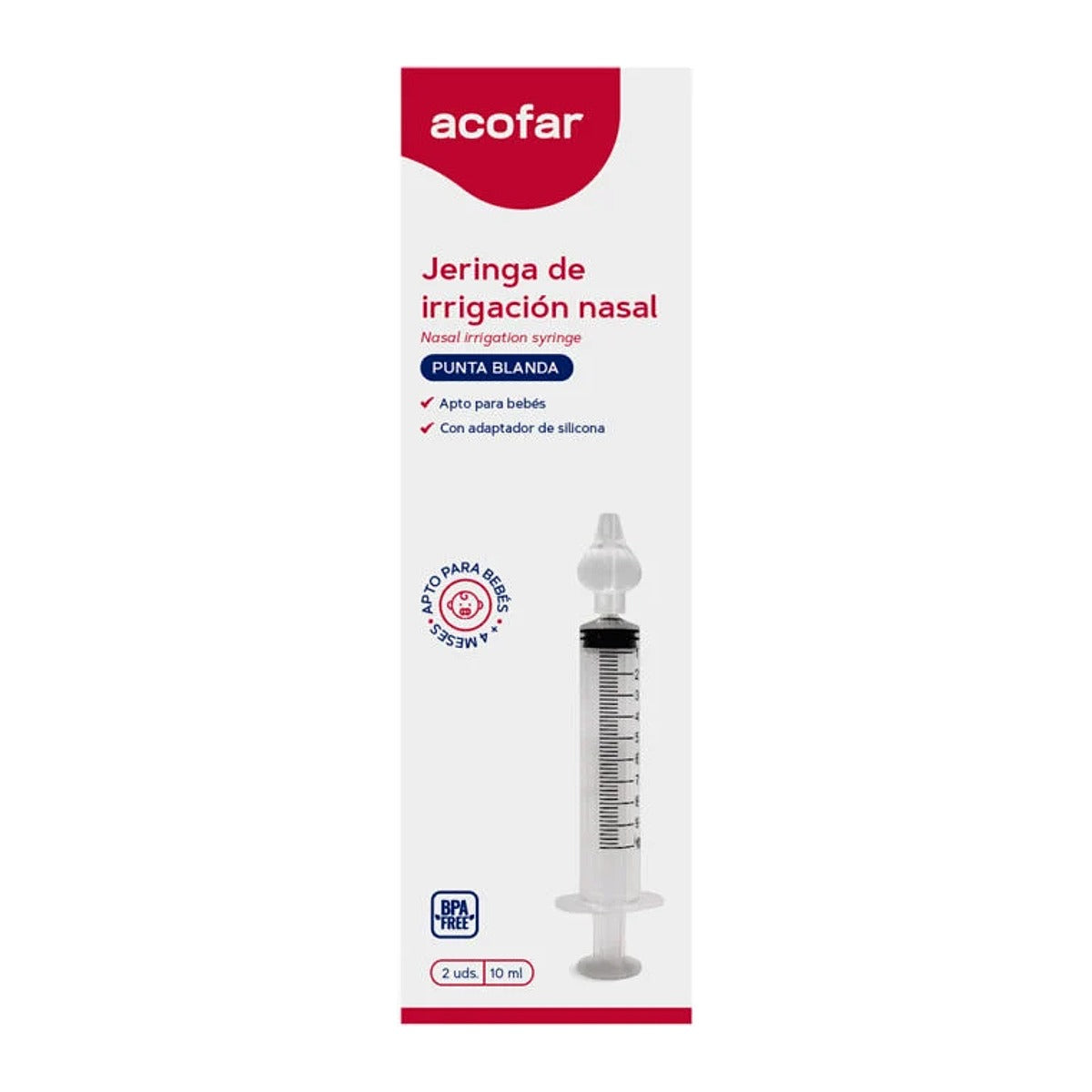 Acofar Jeringa de Irrigación Nasal Punta Blanda 10 ml 2 Unidades