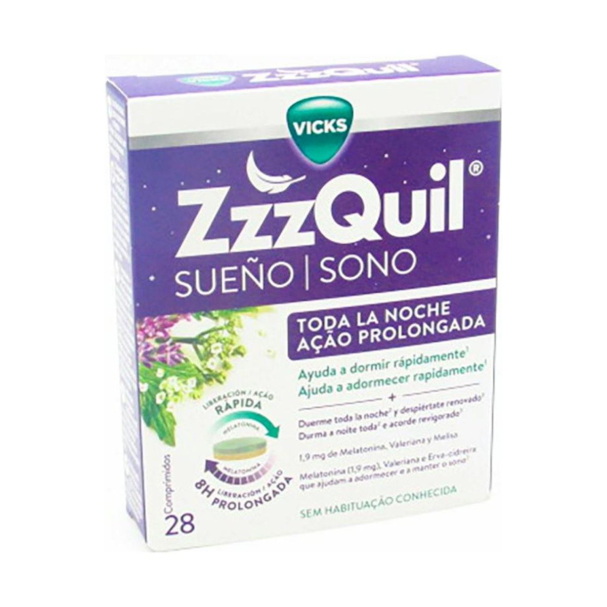 ZzzQuil Toda la Noche Melatonina 28 Comprimidos