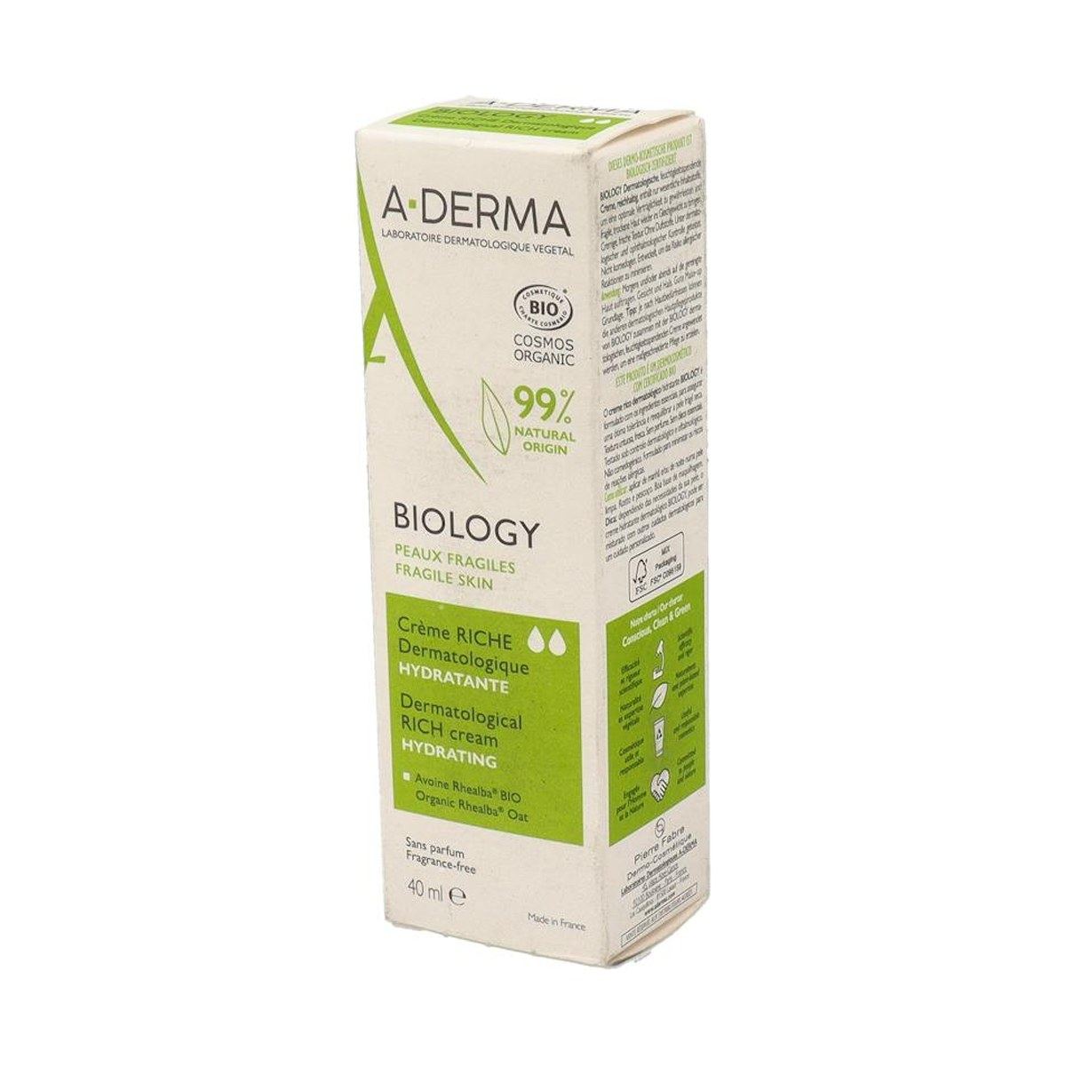 A-Derma Biology Crema Rica Hidratante Dermatológica 40 ml