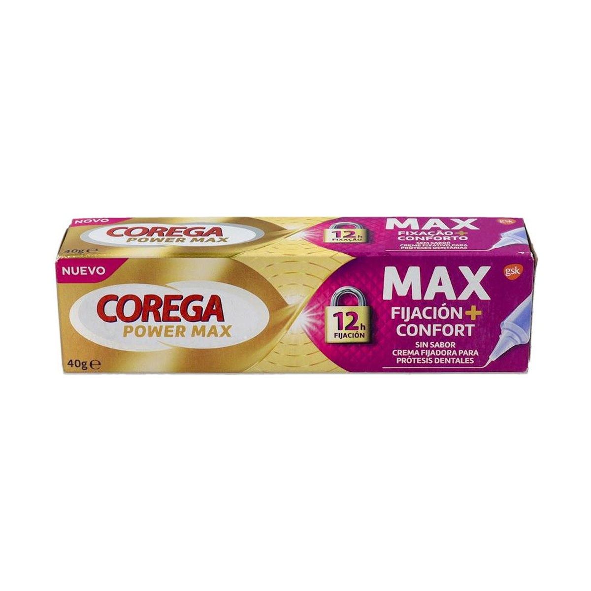 Corega Max Fijación + Confort Crema Adhesiva sin Sabor 40 g