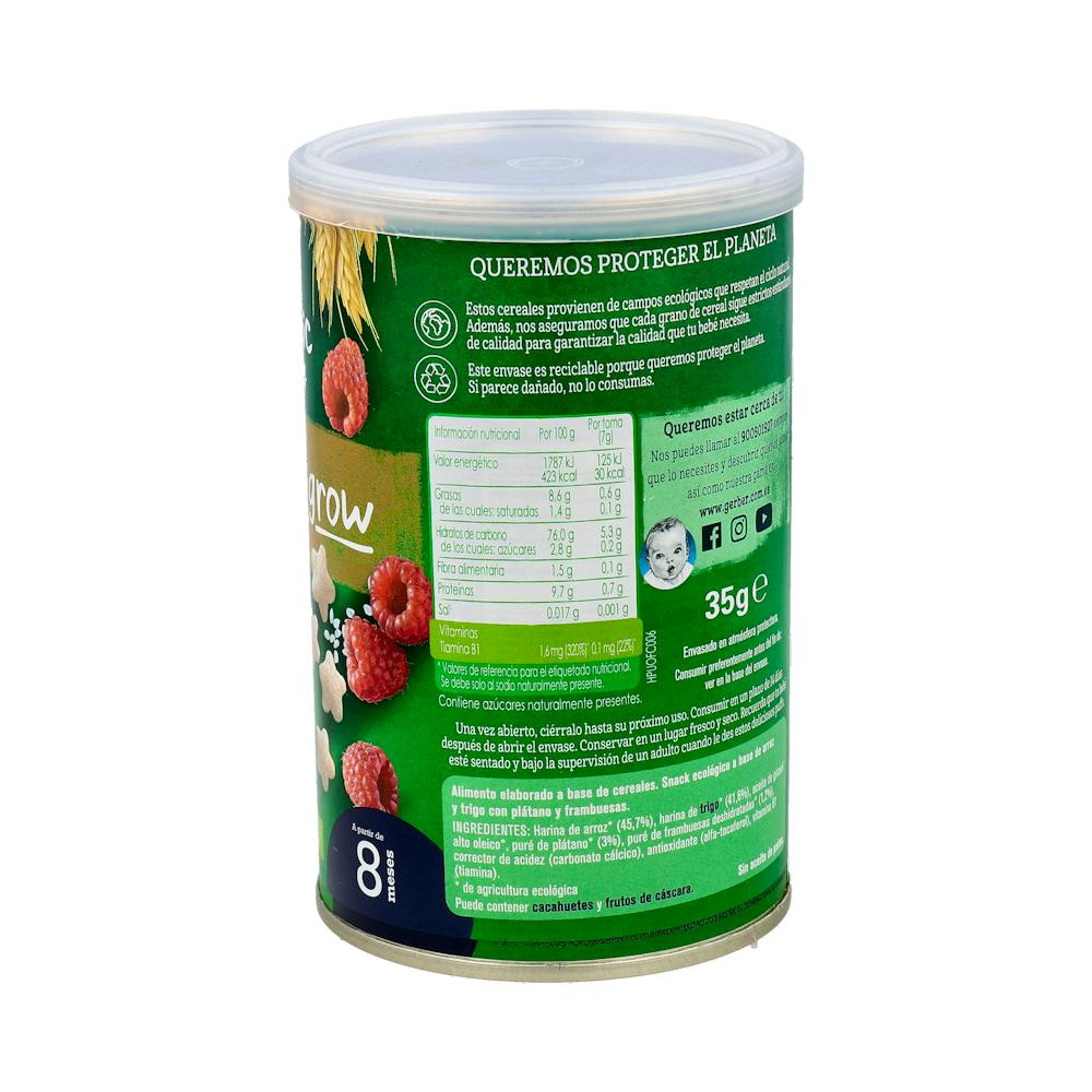 Gerber Organic Snack Trigo y Arroz con Frambuesa 35 g