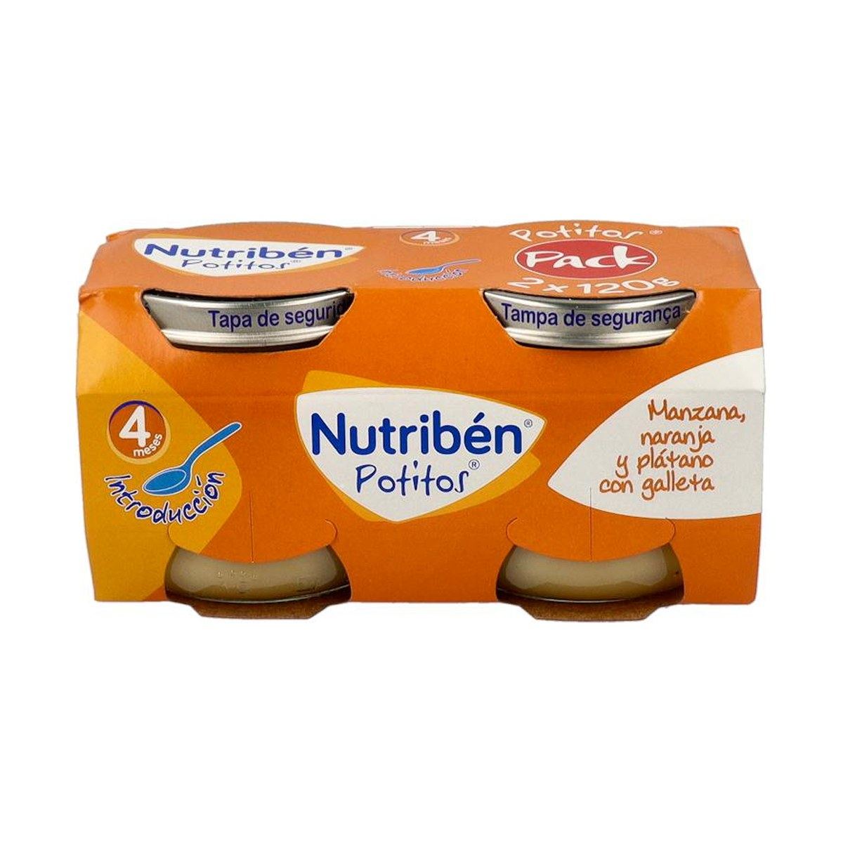 Nutribén Potito Inicio a la Merienda Manzana, Naranja y Plátano con Galleta 2 x 120 g