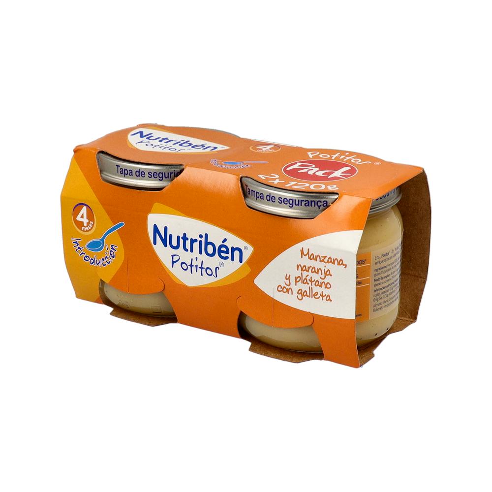 Nutribén Potito Inicio a la Merienda Manzana, Naranja y Plátano con Galleta 2 x 120 g