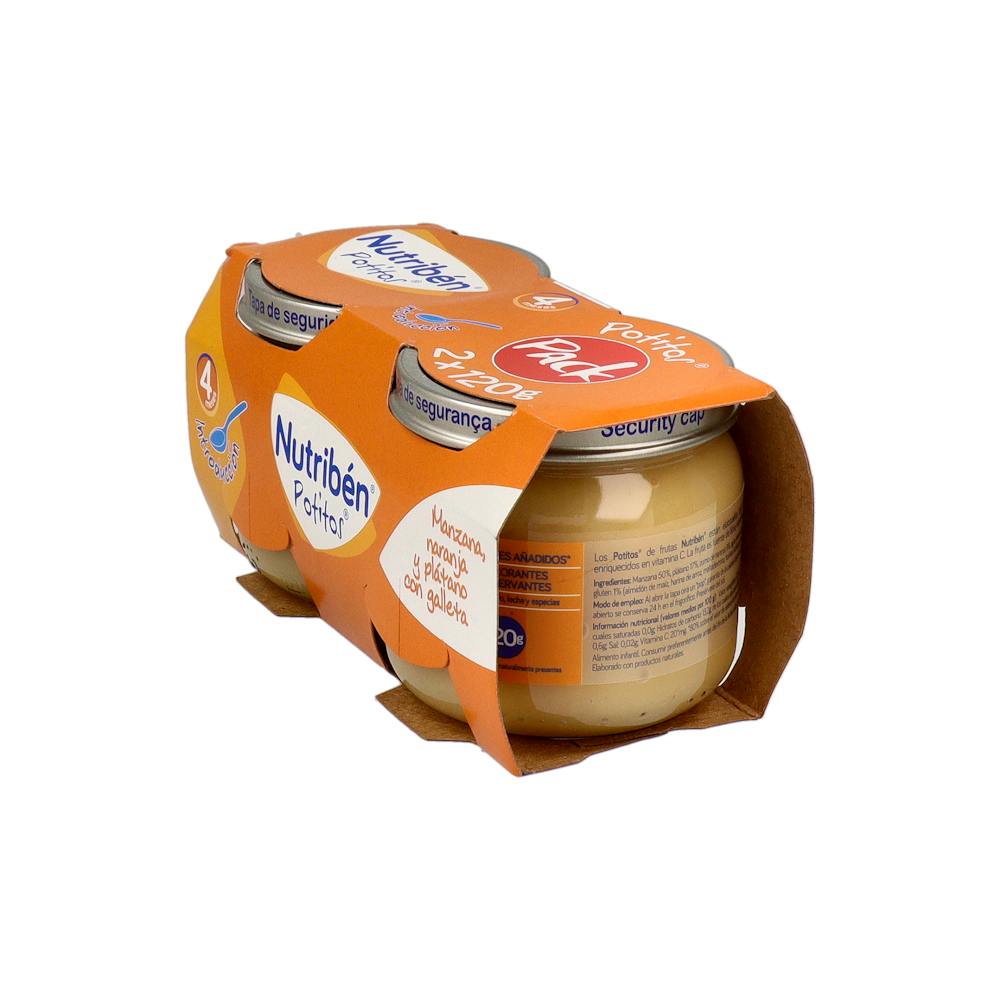 Nutribén Potito Inicio a la Merienda Manzana, Naranja y Plátano con Galleta 2 x 120 g