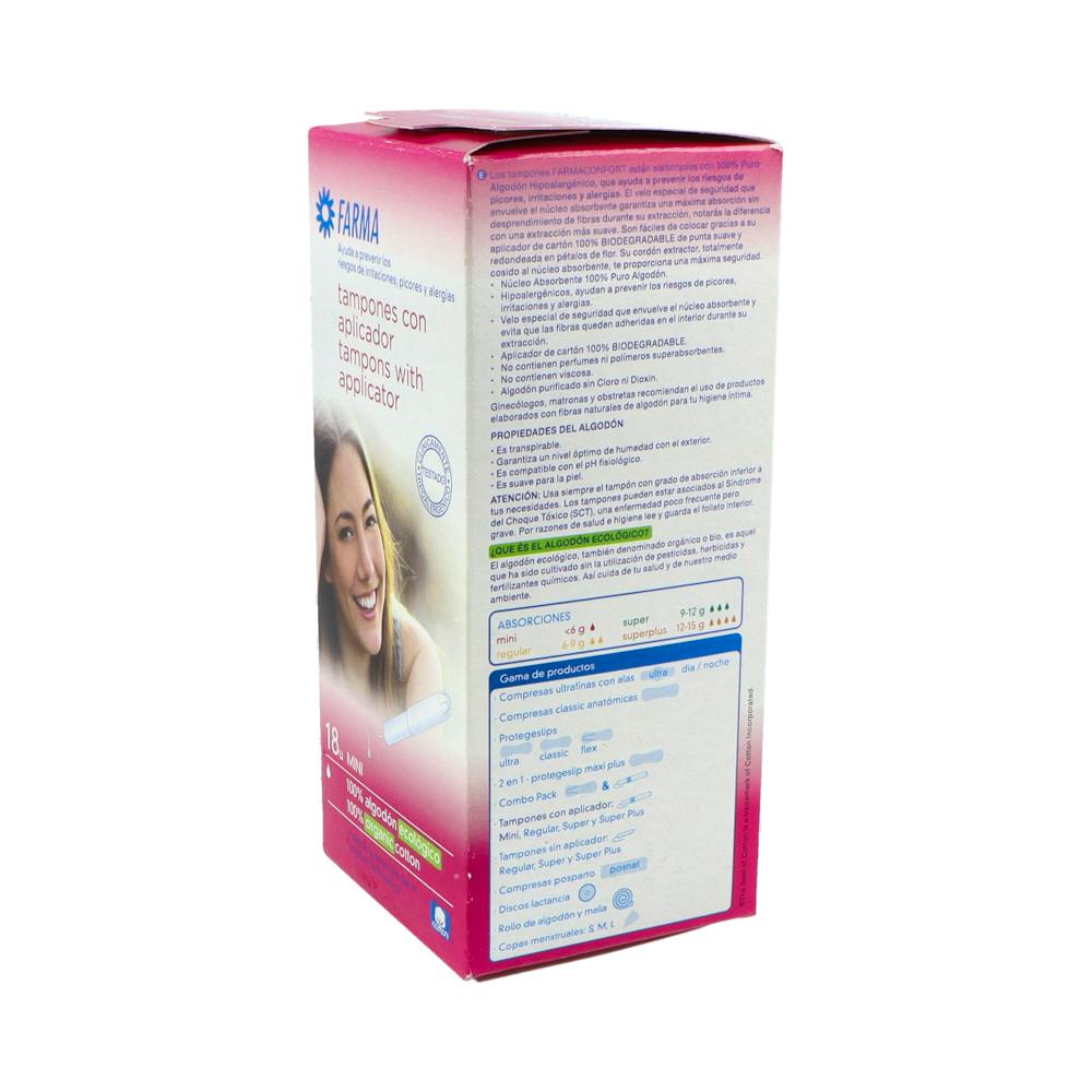 Farmaconfort Tampones 100 % Algodón con Aplicador Mini 18 Unidades