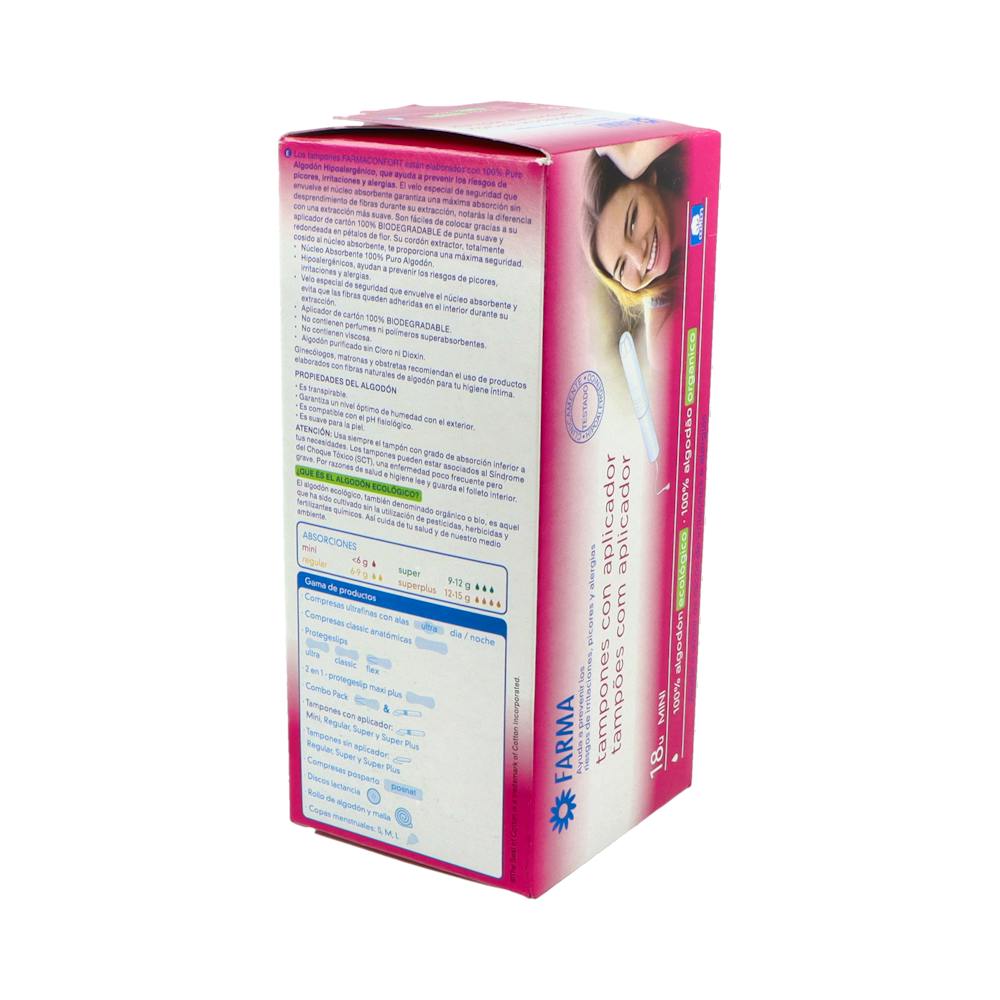 Farmaconfort Tampones 100 % Algodón con Aplicador Mini 18 Unidades