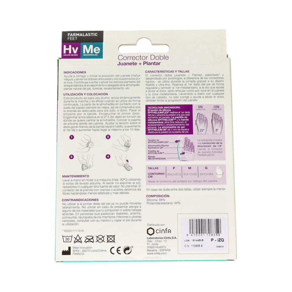 Farmalastic Feet Corrector Doble Juanetes y Plantar Pie Izquierdo Talla Pequeña