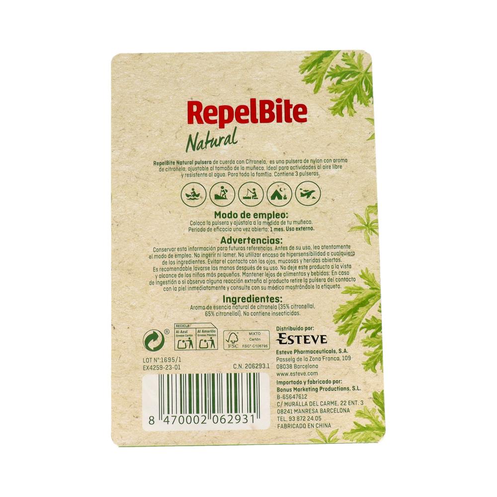Repel Bite Natural Pulsera de Citronela 3 Unidades