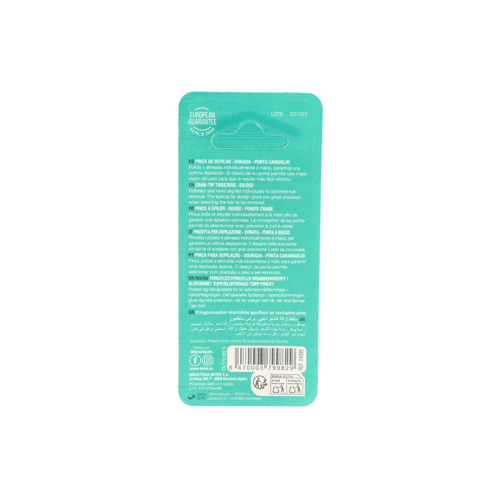 Beter Pinza de Depilar Punta Cangrejo Dorada 9,3 cm