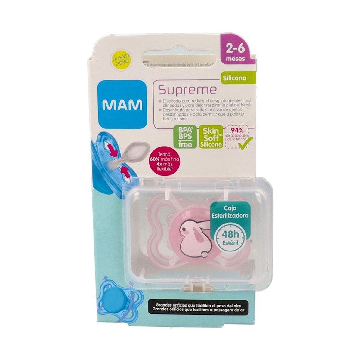MAM Supreme Chupete Silicona 2-6 Meses Rosa 1 Unidad