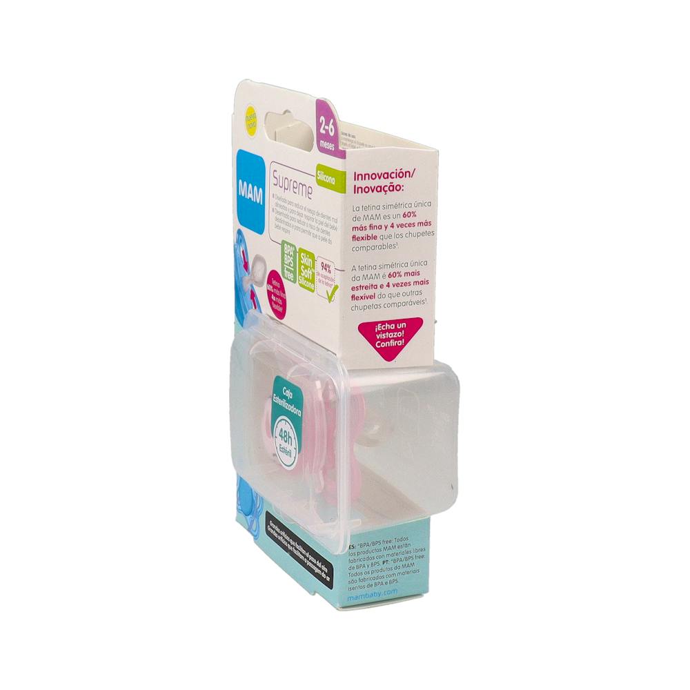 MAM Supreme Chupete Silicona 2-6 Meses Rosa 1 Unidad