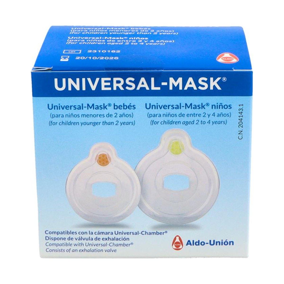 Universal Mask Mascarilla para Cámara de Inhalación Bebés y Niños 2 Unidades