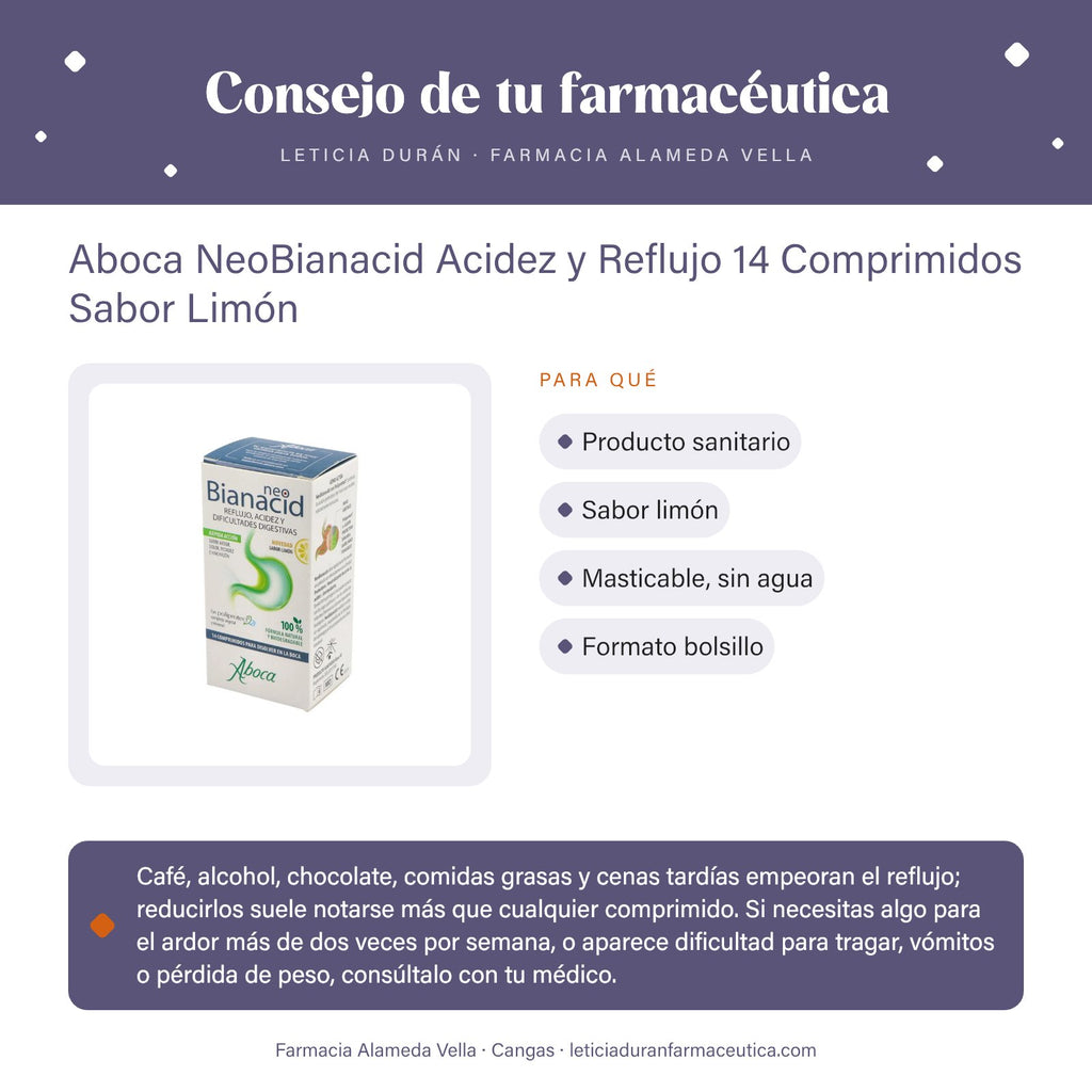 Aboca NeoBianacid Acidez y Reflujo 14 Comprimidos Sabor Limón – consejo de tu farmacéutica