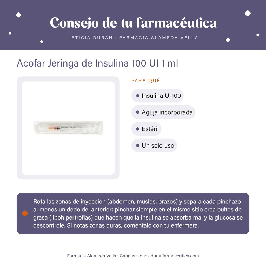 Acofar Jeringa de Insulina 100 UI 1 ml – consejo de tu farmacéutica