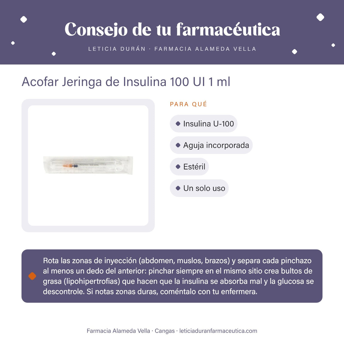 Acofar Jeringa de Insulina 100 UI 1 ml – consejo de tu farmacéutica