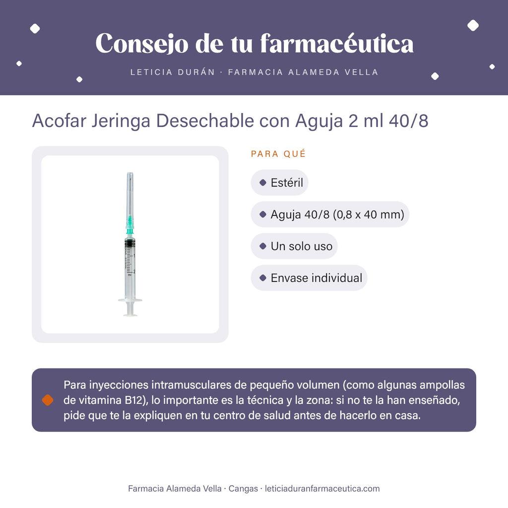 Acofar Jeringa Desechable con Aguja 2 ml 40/8 – consejo de tu farmacéutica