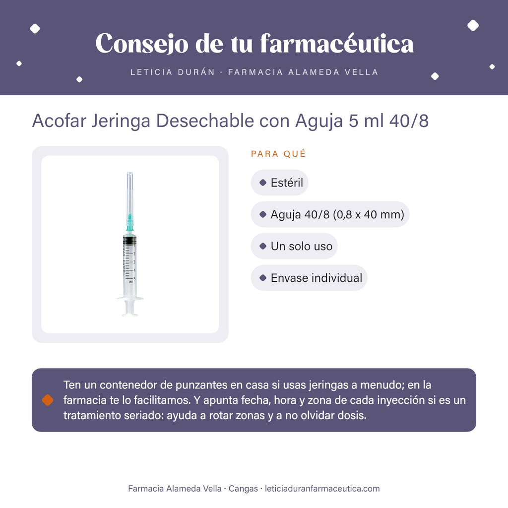 Acofar Jeringa Desechable con Aguja 5 ml 40/8 – consejo de tu farmacéutica
