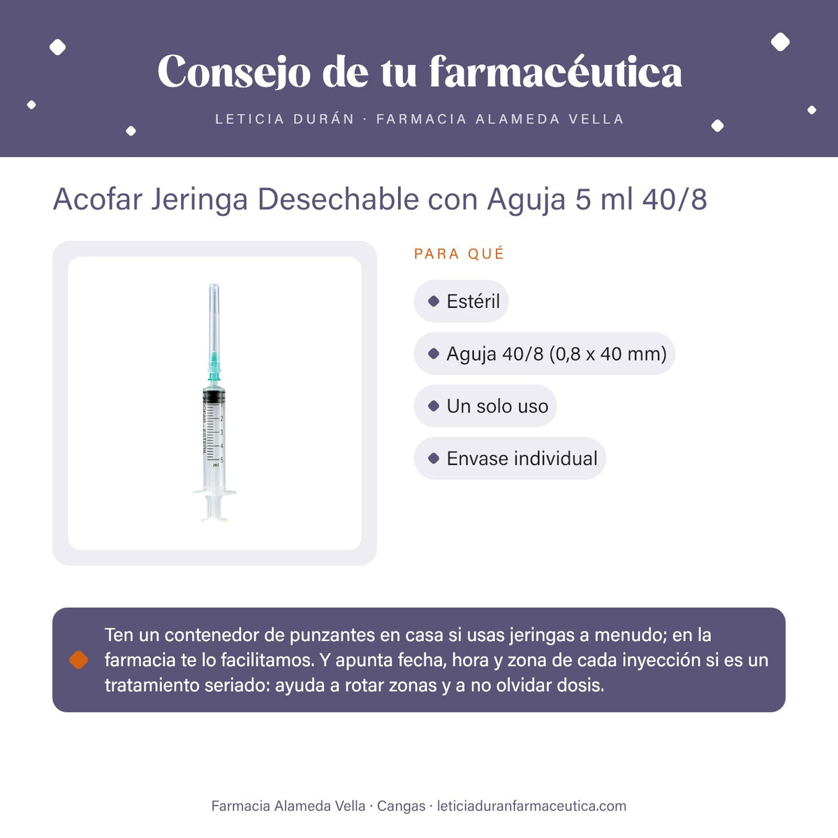 Acofar Jeringa Desechable con Aguja 5 ml 40/8 – consejo de tu farmacéutica