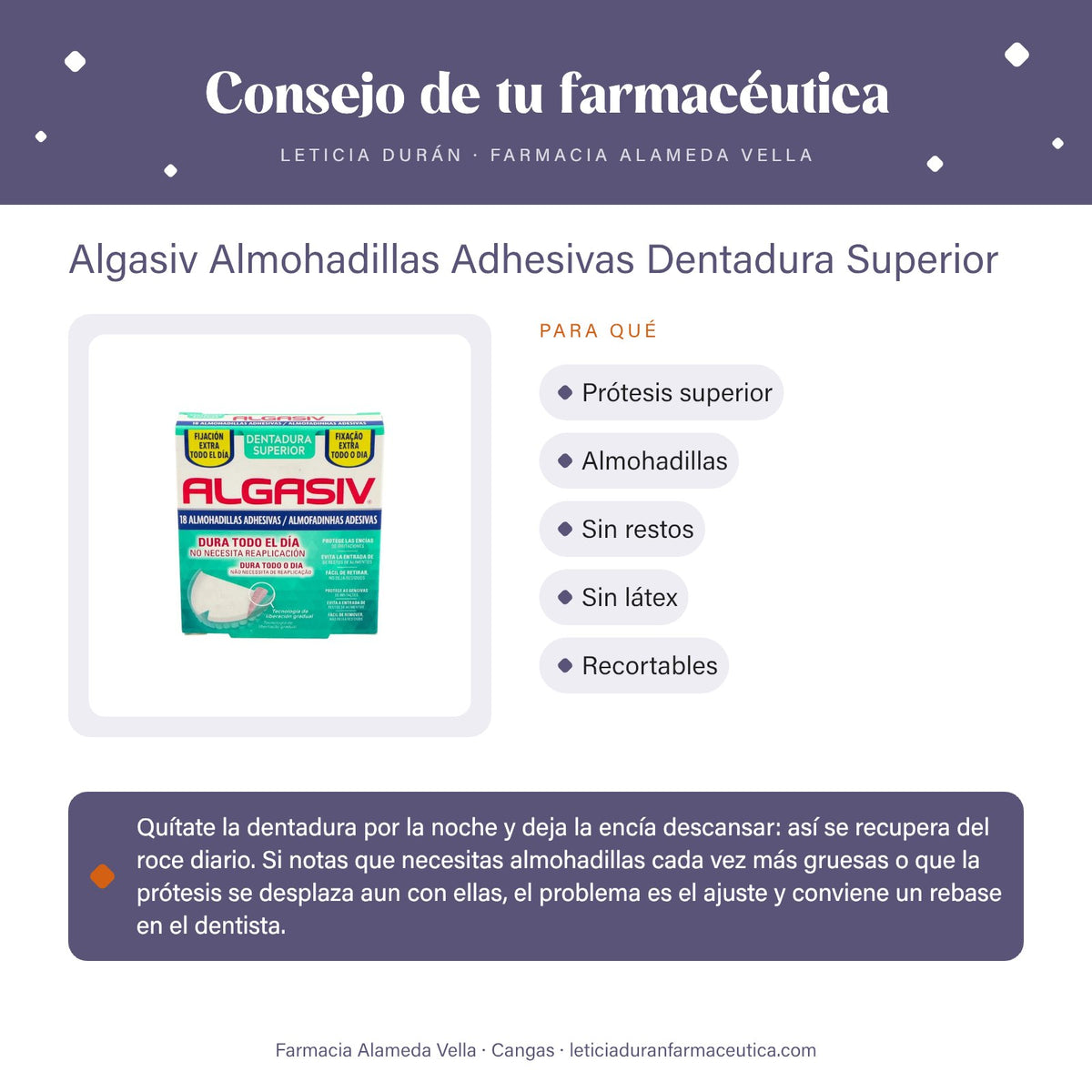 Algasiv Almohadillas Adhesivas Dentadura Superior – consejo de tu farmacéutica
