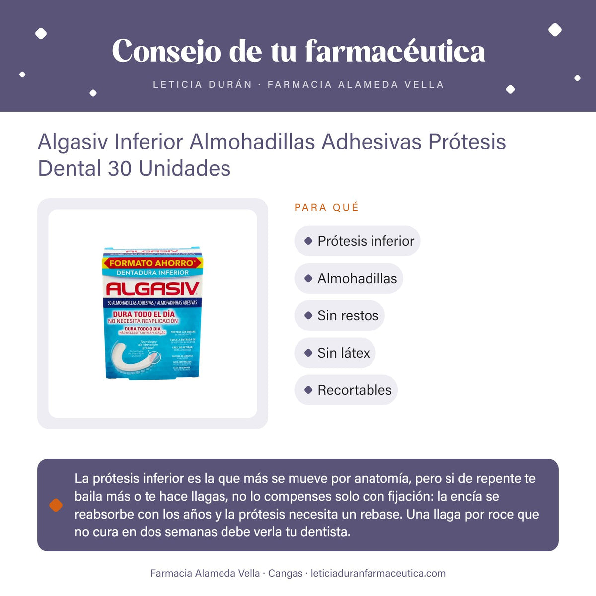 Algasiv Inferior Almohadillas Adhesivas Prótesis Dental 30 Unidades – consejo de tu farmacéutica