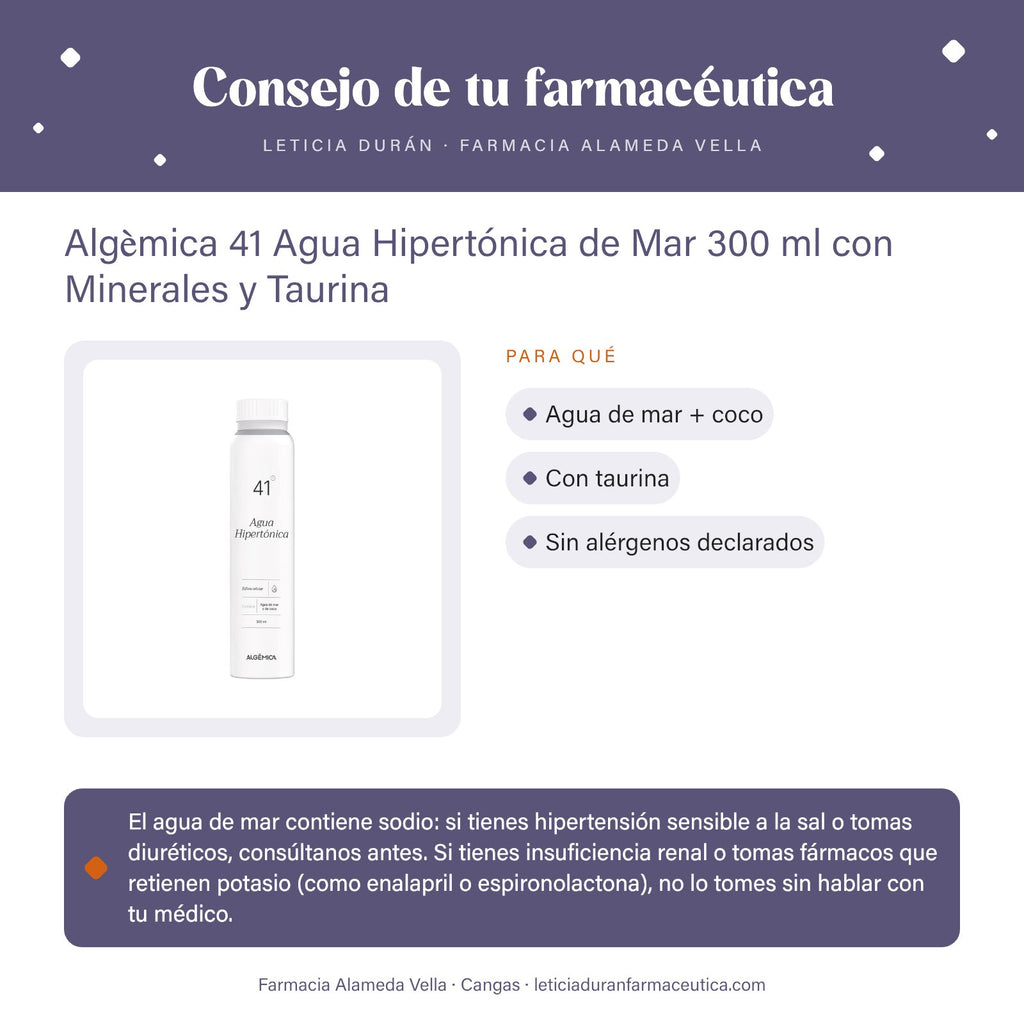 Algèmica 41 Agua Hipertónica de Mar 300 ml con Minerales y Taurina – consejo de tu farmacéutica