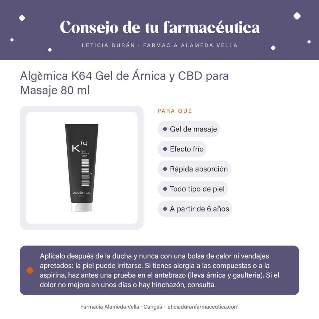 Algèmica K64 Gel de Árnica y CBD para Masaje 80 ml – consejo de tu farmacéutica