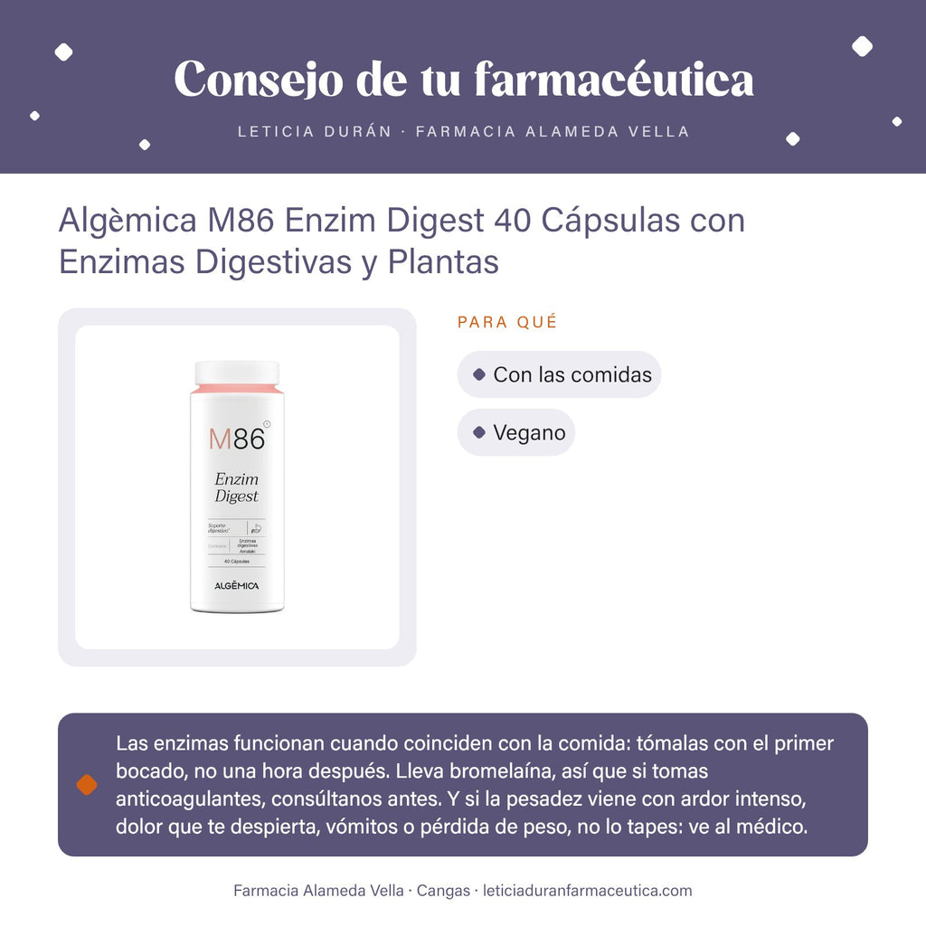 Algèmica M86 Enzim Digest 40 Cápsulas con Enzimas Digestivas y Plantas – consejo de tu farmacéutica