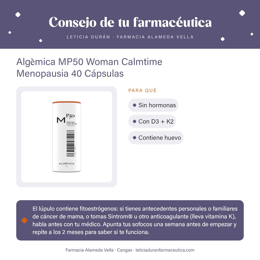 Algèmica MP50 Woman Calmtime Menopausia 40 Cápsulas – consejo de tu farmacéutica