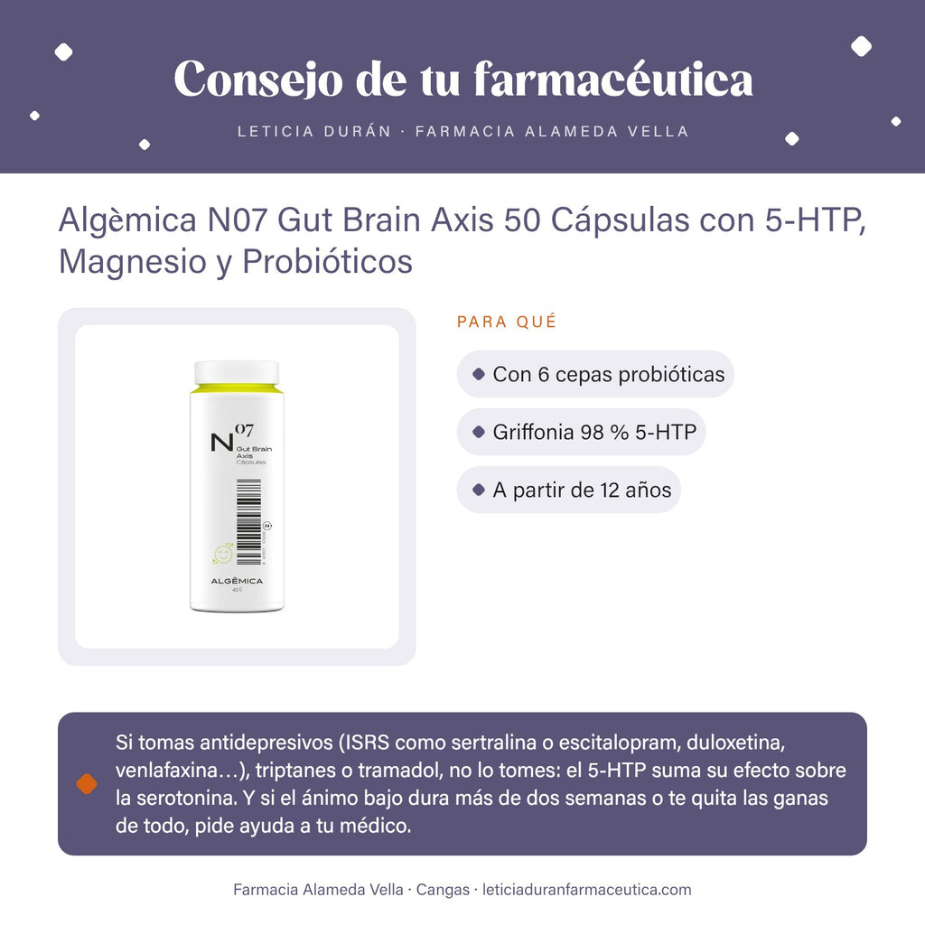 Algèmica N07 Gut Brain Axis 50 Cápsulas con 5-HTP, Magnesio y Probióticos – consejo de tu farmacéutica