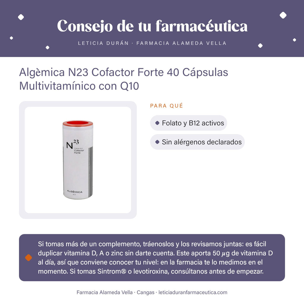 Algèmica N23 Cofactor Forte 40 Cápsulas Multivitamínico con Q10 – consejo de tu farmacéutica