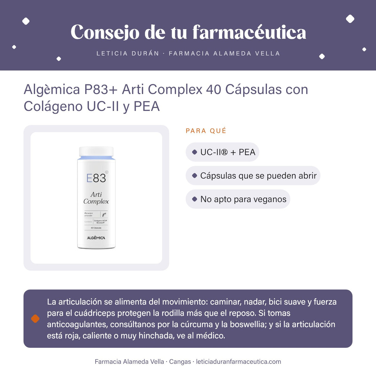 Algèmica P83+ Arti Complex 40 Cápsulas con Colágeno UC-II y PEA – consejo de tu farmacéutica