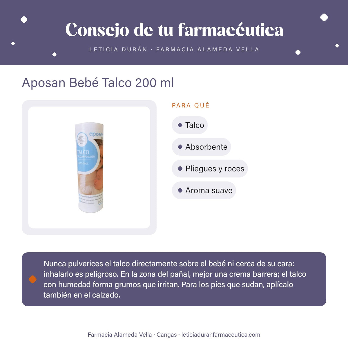 Aposan Bebé Talco 200 ml – consejo de tu farmacéutica