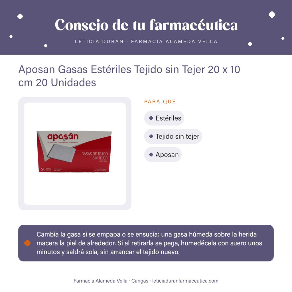 Aposan Gasas Estériles Tejido sin Tejer 20 x 10 cm 20 Unidades – consejo de tu farmacéutica