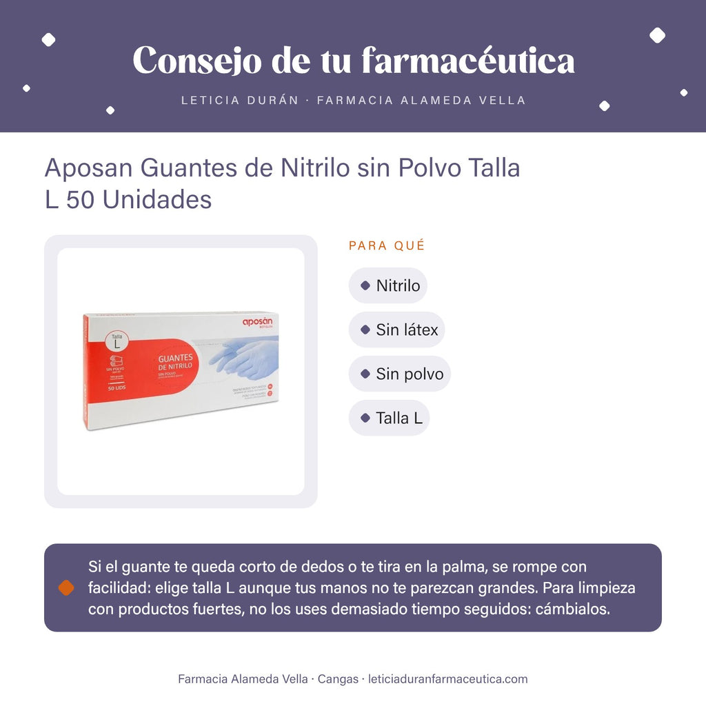 Aposan Guantes de Nitrilo sin Polvo Talla L 50 Unidades – consejo de tu farmacéutica
