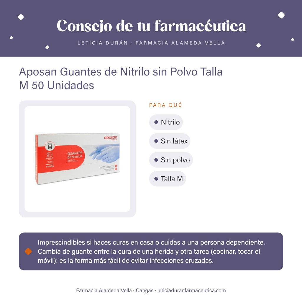 Aposan Guantes de Nitrilo sin Polvo Talla M 50 Unidades – consejo de tu farmacéutica