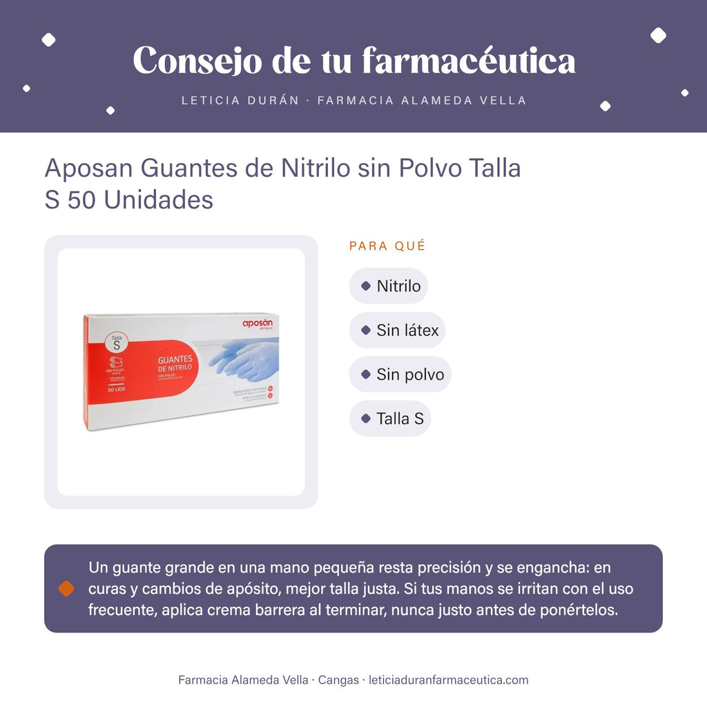 Aposan Guantes de Nitrilo sin Polvo Talla S 50 Unidades – consejo de tu farmacéutica