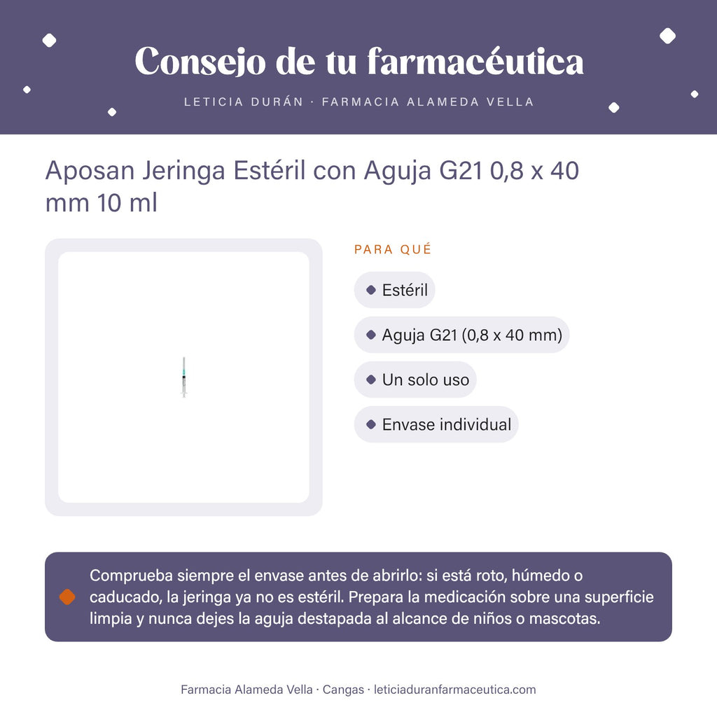 Aposan Jeringa Estéril con Aguja G21 0,8 x 40 mm 10 ml – consejo de tu farmacéutica