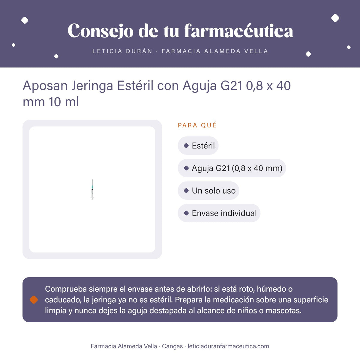 Aposan Jeringa Estéril con Aguja G21 0,8 x 40 mm 10 ml – consejo de tu farmacéutica