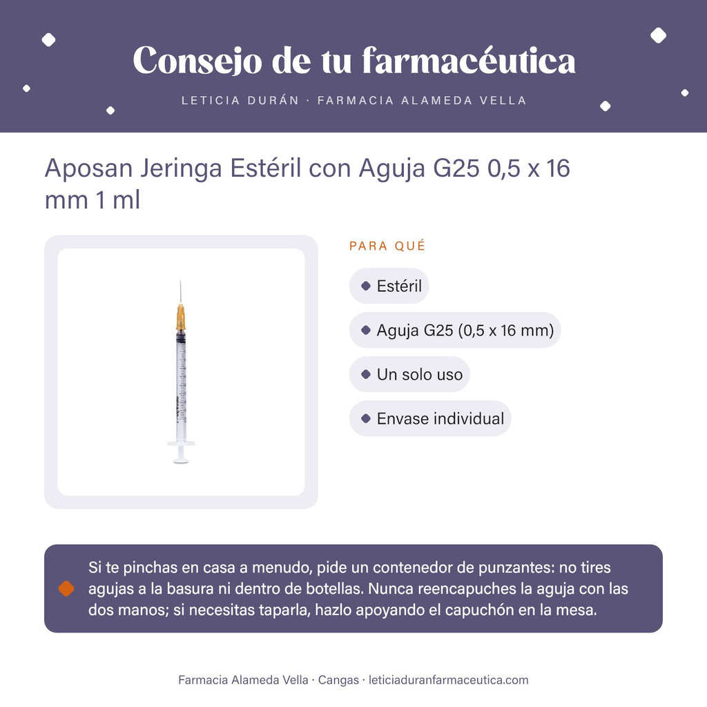 Aposan Jeringa Estéril con Aguja G25 0,5 x 16 mm 1 ml – consejo de tu farmacéutica