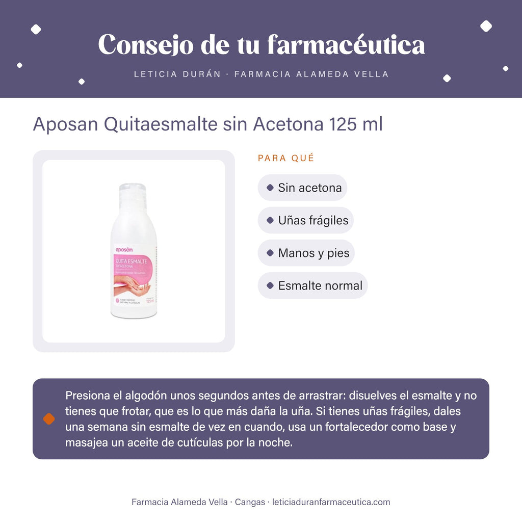 Aposan Quitaesmalte sin Acetona 125 ml – consejo de tu farmacéutica
