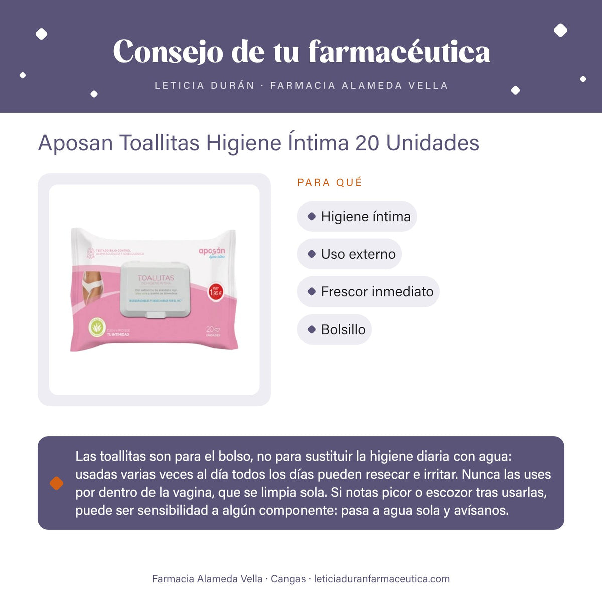 Aposan Toallitas Higiene Íntima 20 Unidades – consejo de tu farmacéutica