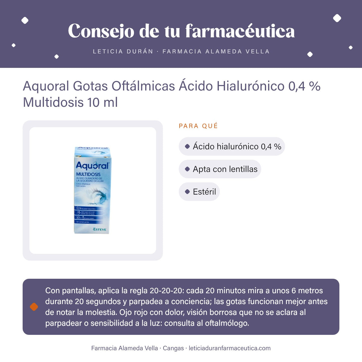 Aquoral Gotas Oftálmicas Ácido Hialurónico 0,4 % Multidosis 10 ml – consejo de tu farmacéutica