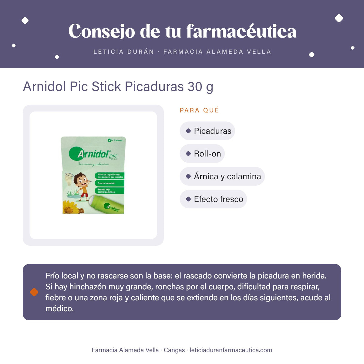 Arnidol Pic Stick Picaduras 30 g – consejo de tu farmacéutica