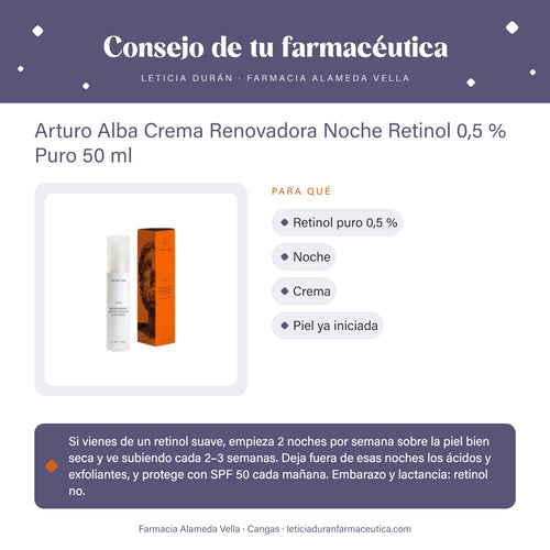 Arturo Alba Crema Renovadora Noche Retinol 0,5 % Puro 50 ml – consejo de tu farmacéutica