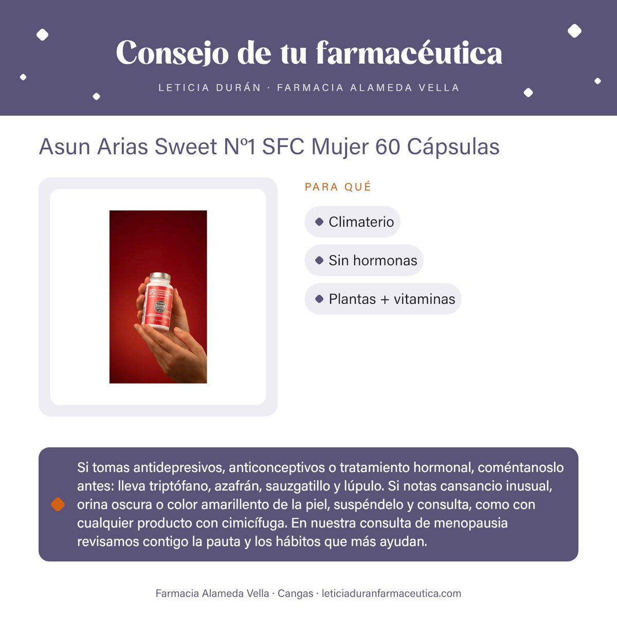 Asun Arias Sweet Nº1 SFC Mujer 60 Cápsulas – consejo de tu farmacéutica