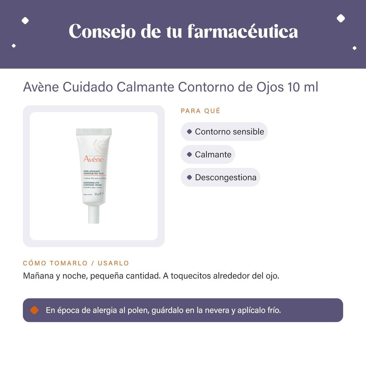 Avène Cuidado Calmante Contorno de Ojos 10 ml – consejo de tu farmacéutica