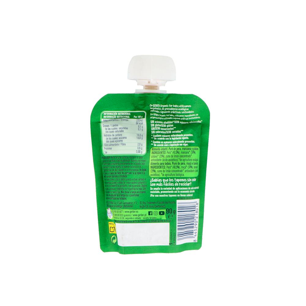 Gerber Organic Pouch Pera, Manzana y Plátano 90 g
