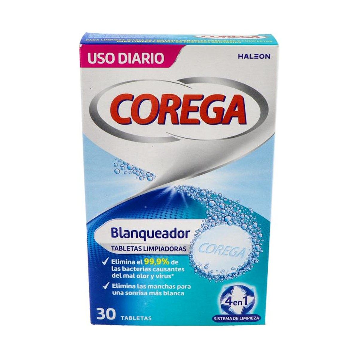 Corega Blanqueador Tabletas Limpiadoras Prótesis 30 Unidades