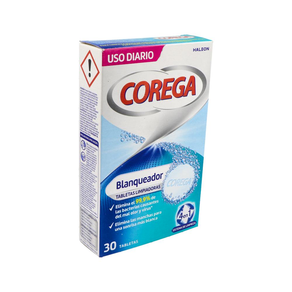 Corega Blanqueador Tabletas Limpiadoras Prótesis 30 Unidades